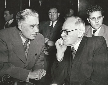 1948, October 7. BA. New York, New York. THREAT OF BOYCOTT CAME NEXT. Andrei Vishinsky, Soviet politician, prosecutor and jurist with Dmitri Manuilsky, Foreign Minister of Soviet Ukraine, voted negative on the Berlin situation at the UN Security Council. New York Bureau. Acme Photo (Front)