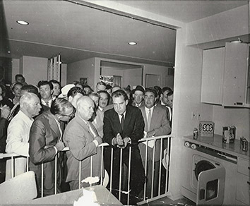 1959, July 24. BA. Moscow, Soviet Russia. THE GREAT KITCHEN DEBATE. Vice President Richard Nixon played host to Premier Nikita Khrushchev in a tour of an American Exhibition in Moscow. The debate, held at the exhibit of a typical American kitchen, was on the merits of the Soviet and American ways of life. AP Wirephoto (Front)