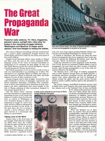 1982, January 11. AB. The Great Propaganda War Between the United States and the Soviet Union. U.S. News and World Report magazine article