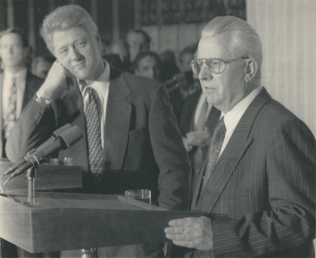 1994, January 13. BA. Kyiv, Ukraine. President Clinton listens as Ukrainian President Leonid Kravchuk, right, answers questions at a joint news conference at Kyiv's airport Wednesday January 12, 1994. AP Photo (Back)