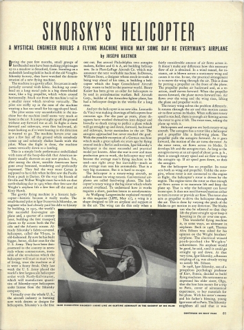 1943, June 23. BB. LIFE Magazine Article. SIKORSKY'S HELICOPTER