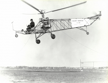 1939, September 14. CB. Stratford, Connecticut. Igor Sikorsky flies Vought-Sikorsky VS-300 Helicopter