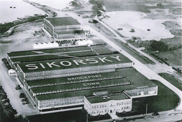 1943. DA. Sikorsky Aircraft Plant in Bridgeport, CO. Sikorsky was awarded a production contract for the R-4 helicopter and the company was separated, with Vought Aircraft remaining in the Stratford Plant and Sikorsky moving and leased space on South Avenue, Bridgeport (Front)